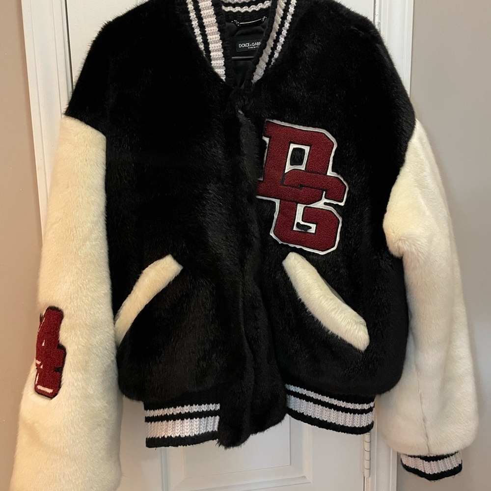 Dolce & Gabbana Black and Cream Bomber Jacket